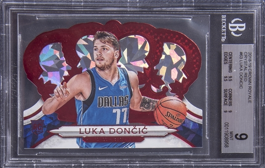 2018-19 Panini Crown Royale Crystal Red #63 Luka Doncic Rookie Card (#26/49) - BGS MINT 9